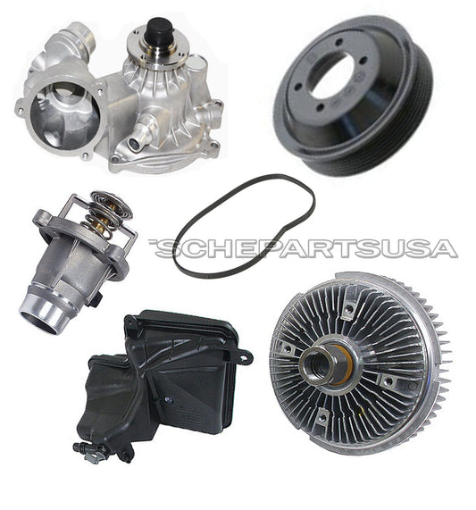 Water Pump + Pulley + Fan Clutch Thermostat Expansion Tank for BMW E65 E66 SET 6
