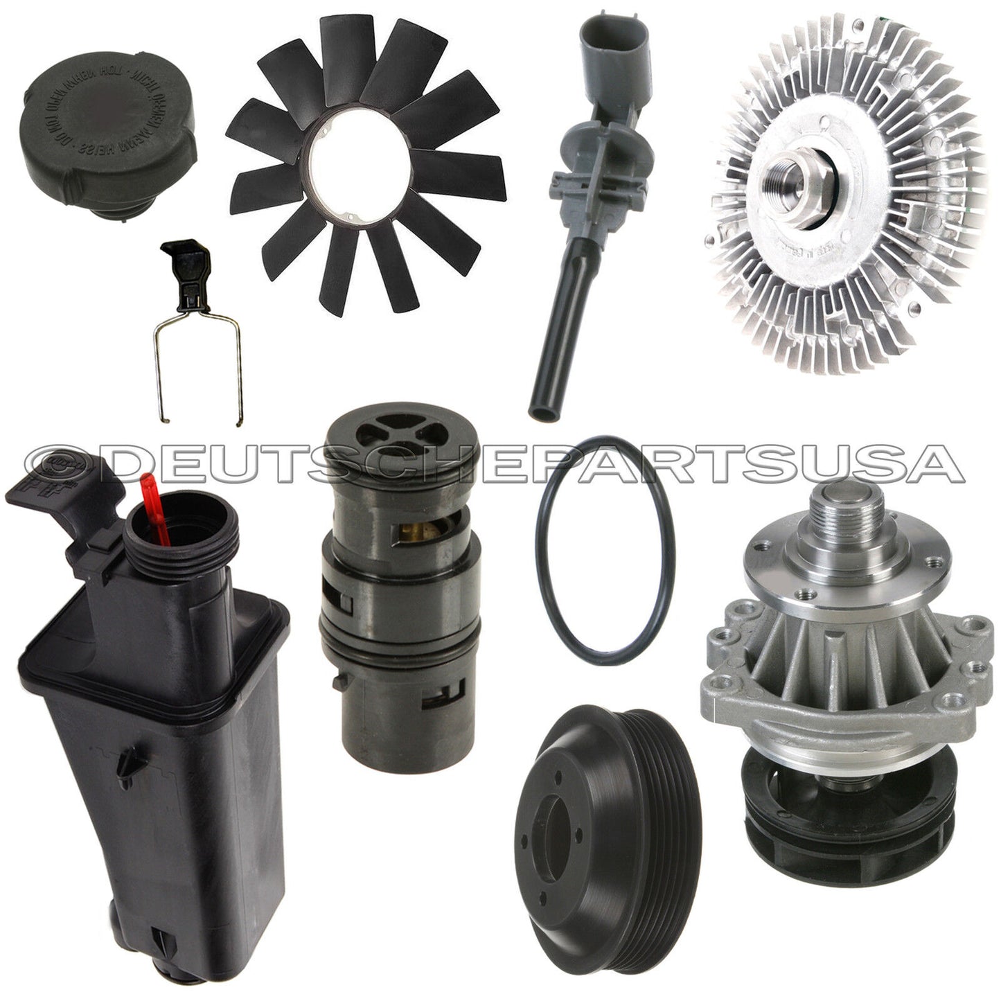 WATER PUMP PULLEY FAN CLUTCH BLADE EXPANSION TANK OIL THERMOSTAT for BMW E53 X5