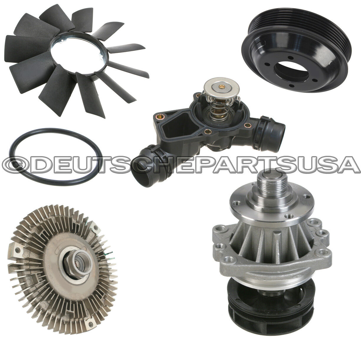 WATER PUMP + PULLEY + FAN CLUTCH + BLADE + THERMOSTAT COOLING for BMW E46 X5 Z3