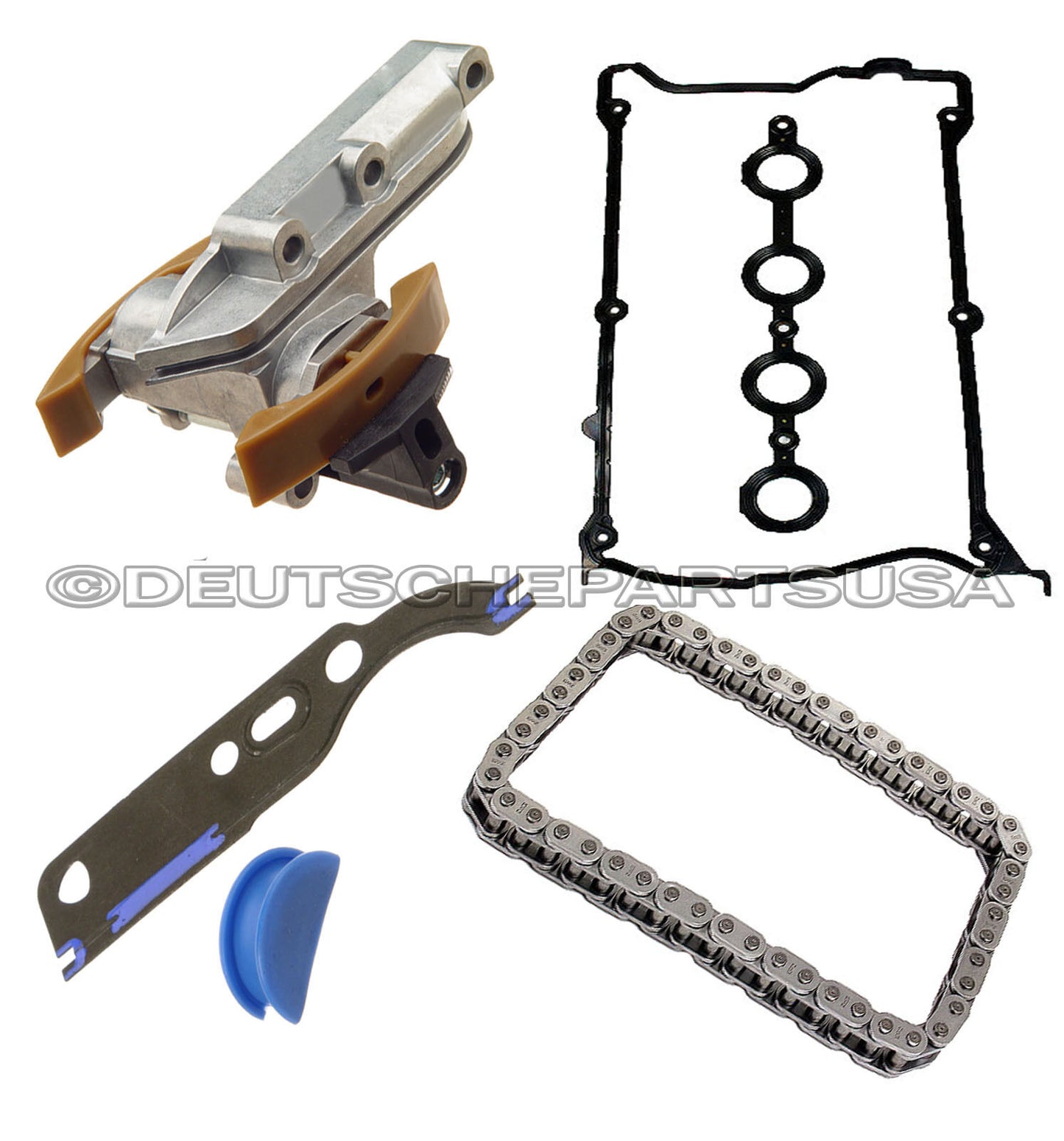 AUDI VW CAMSHAFT TIMING CHAIN TENSIONER+ CHAIN GASKET + VALVE COVER GASKET KIT