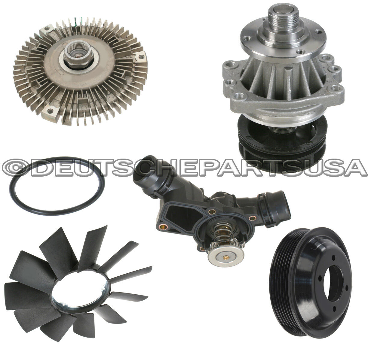 WATER PUMP + PULLEY + FAN CLUTCH + BLADE + THERMOSTAT COOLING for BMW E46 X5 Z3
