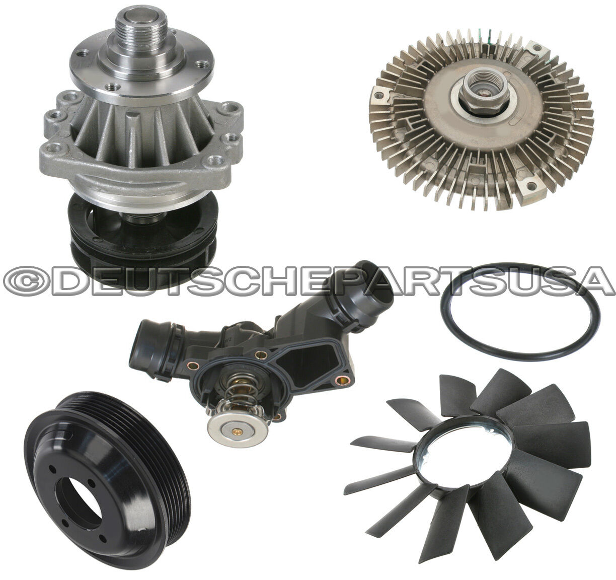 WATER PUMP + PULLEY + FAN CLUTCH + BLADE + THERMOSTAT COOLING for BMW E46 X5 Z3