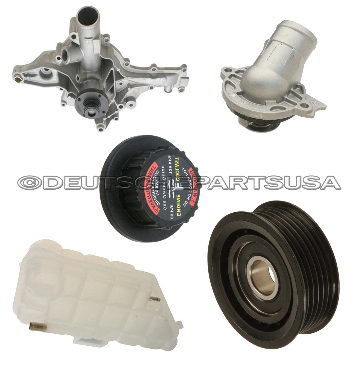 MERCEDES W163 ML320 ML350 EXPANSION TANK CAP WATER PUMP PULLEY THERMOSTAT KIT
