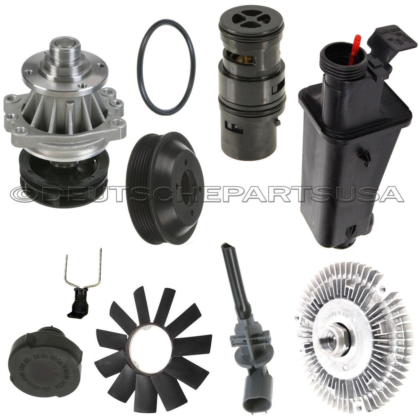 WATER PUMP PULLEY FAN CLUTCH BLADE EXPANSION TANK OIL THERMOSTAT for BMW E53 X5