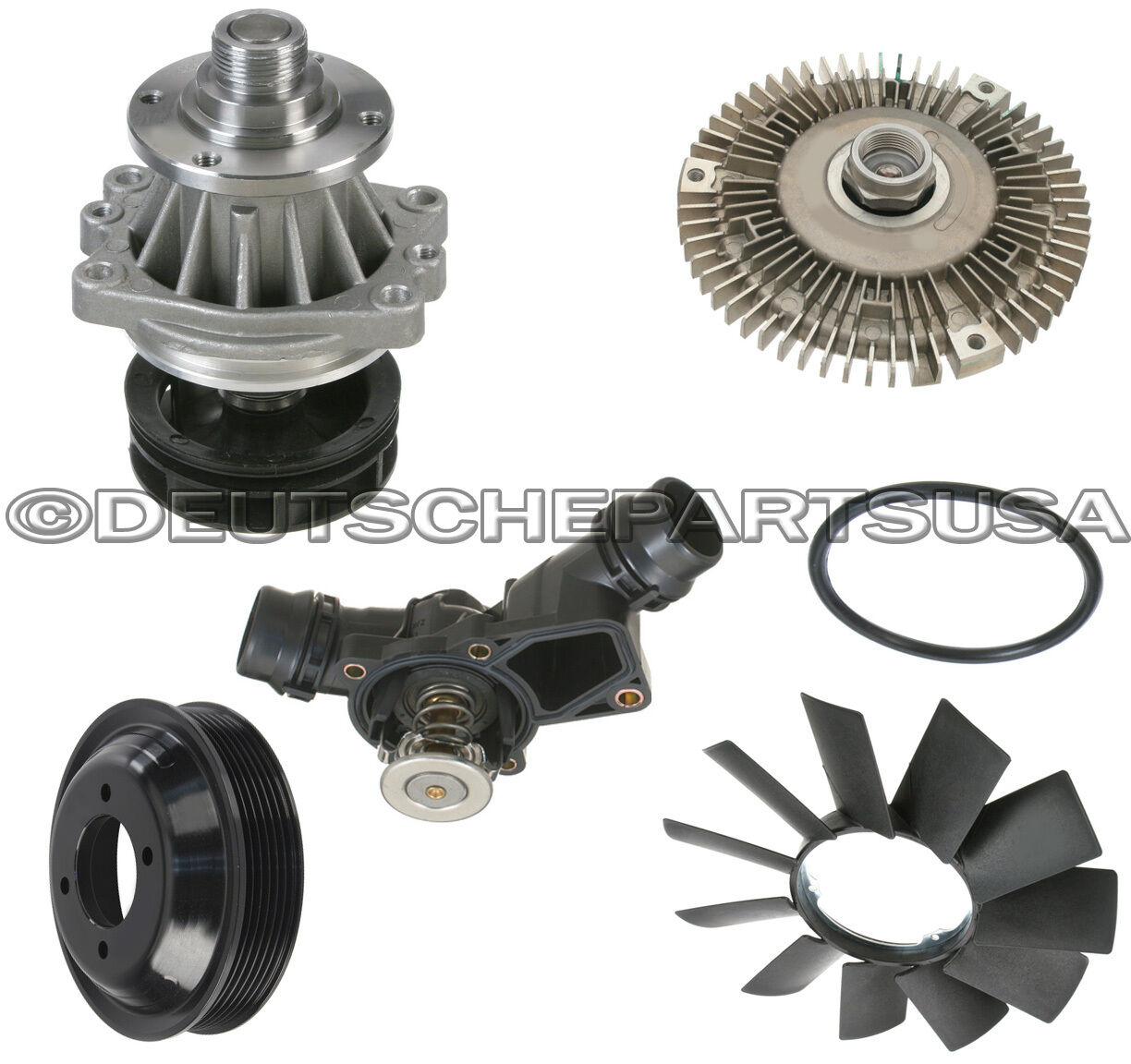WATER PUMP + PULLEY + FAN CLUTCH + BLADE + THERMOSTAT COOLING for BMW E46 X5 Z3