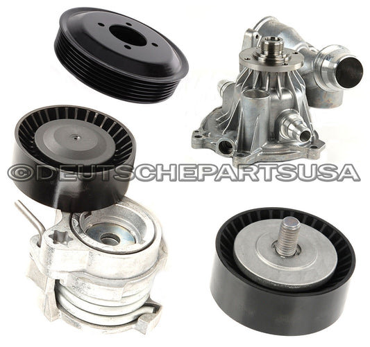 Water Pump + PULLEY + Belt Tensioner + Idler Pulley for BMW E65 E66 X5 V8 SET 5