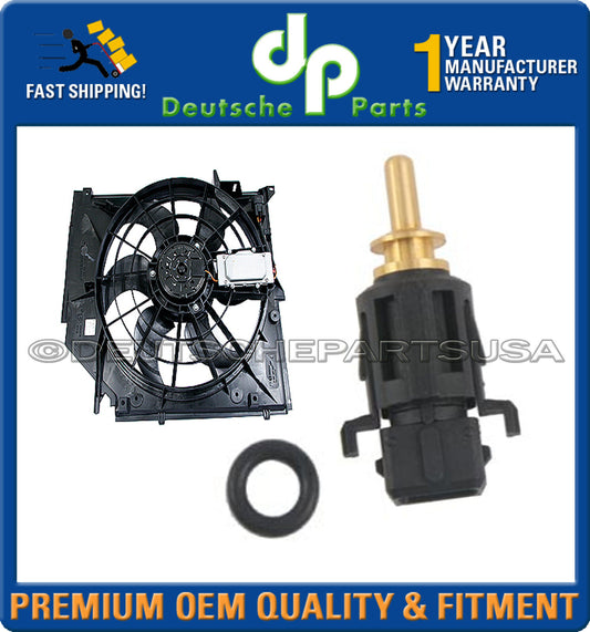 A/C Condenser Fan Motor + Temperature Sensor Coolant Switch 2 for BMW E46 320i