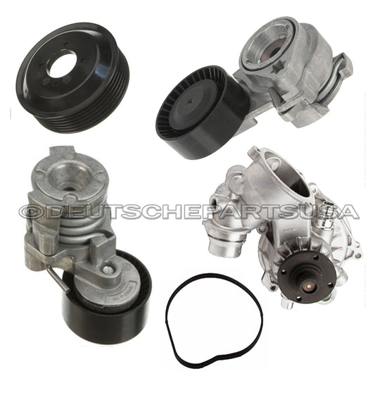 A/C Water Pump + PULLEY + Gasket + A/C Belt Tensioner x 2 for BMW E53 X5 SET 5