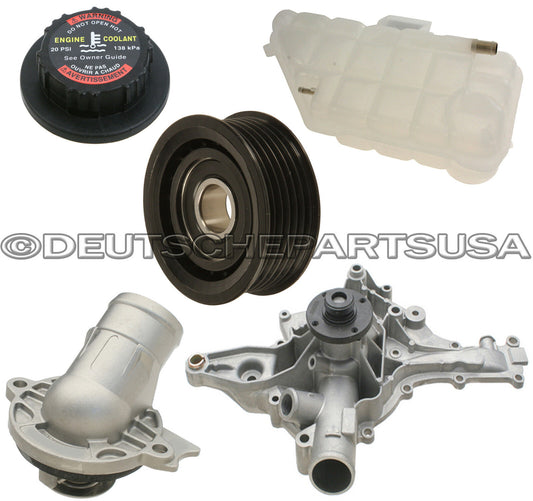 MERCEDES W163 ML320 ML350 EXPANSION TANK CAP WATER PUMP PULLEY THERMOSTAT KIT